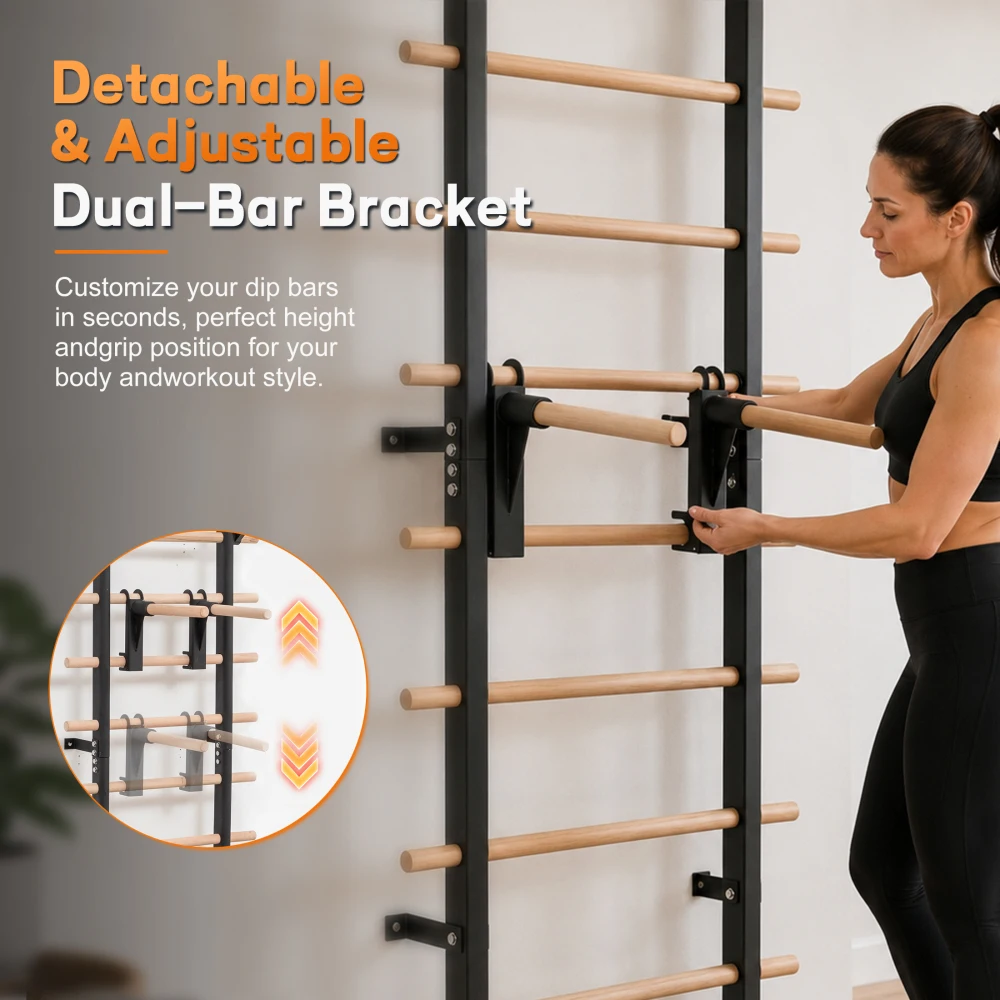 Ye Wall Mount Swedish Ladder for Home Gym Training Stall Bar - size and dimensions