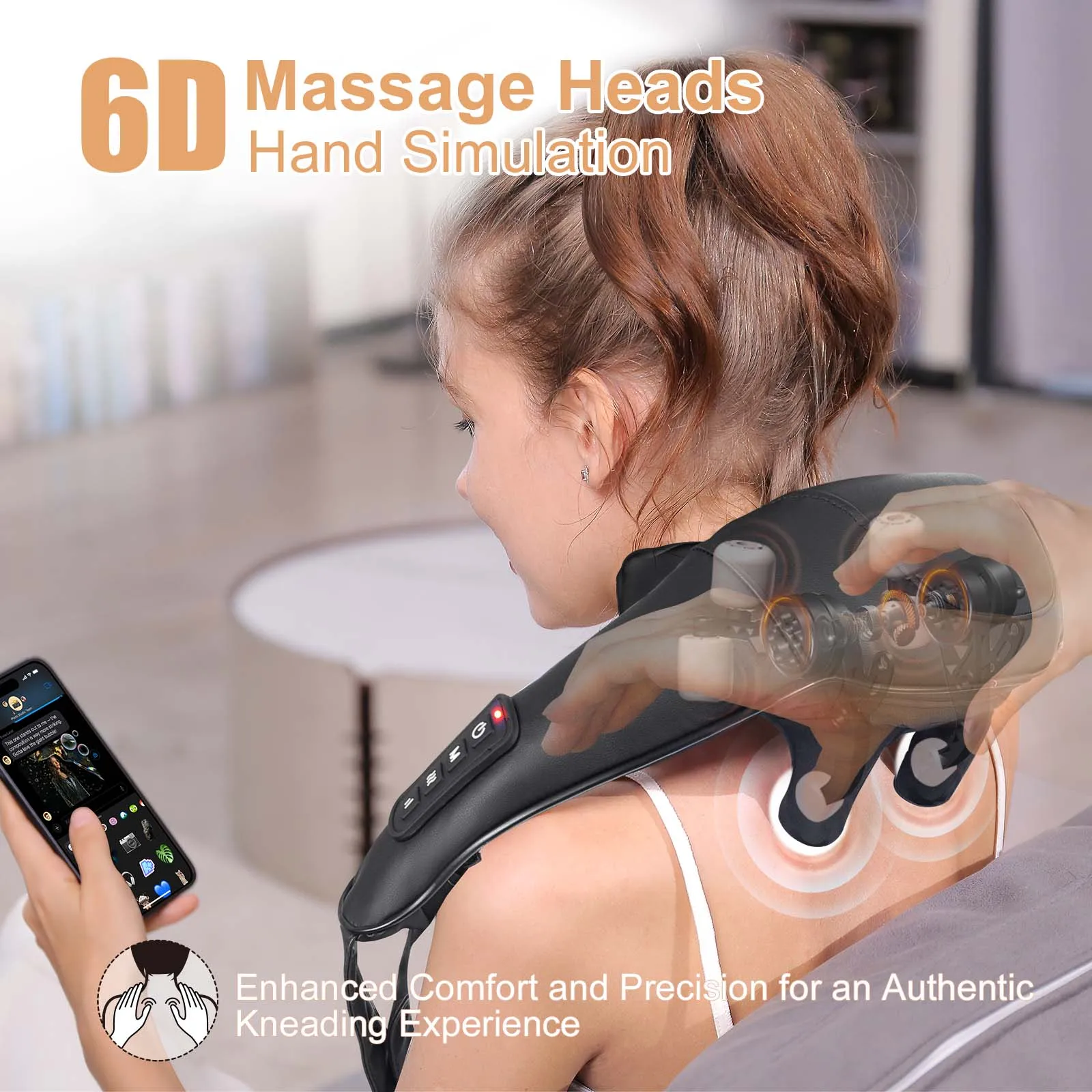 Shiatsu Neck & Shoulder Massager with Heat – Cordless 3D Kneading Pillow - close-up detail