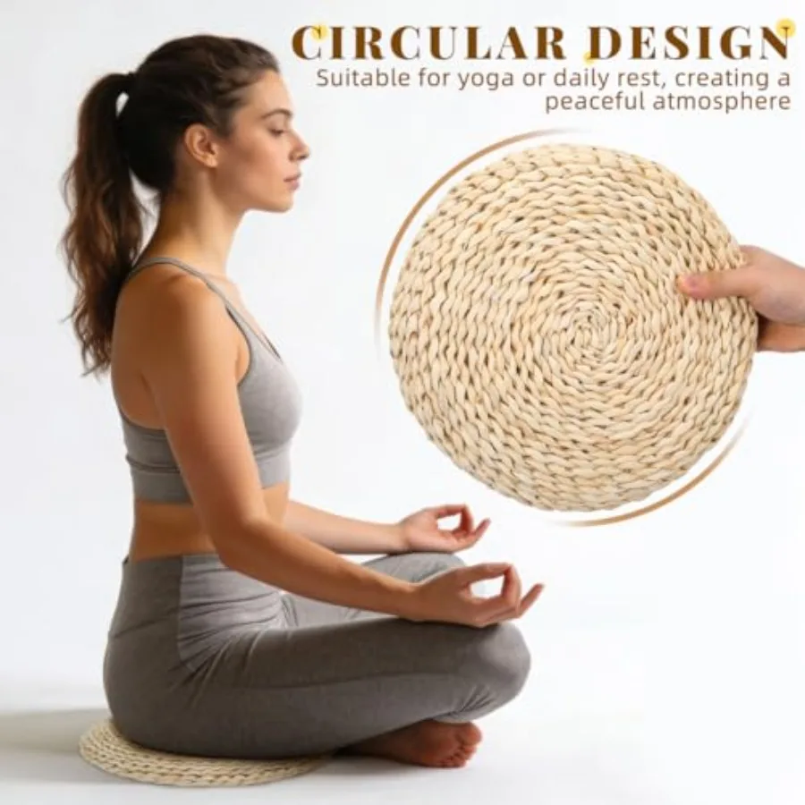 Hand-Woven Straw Meditation Cushion - 6in Round Floor Seat for Zazen - size and dimensions