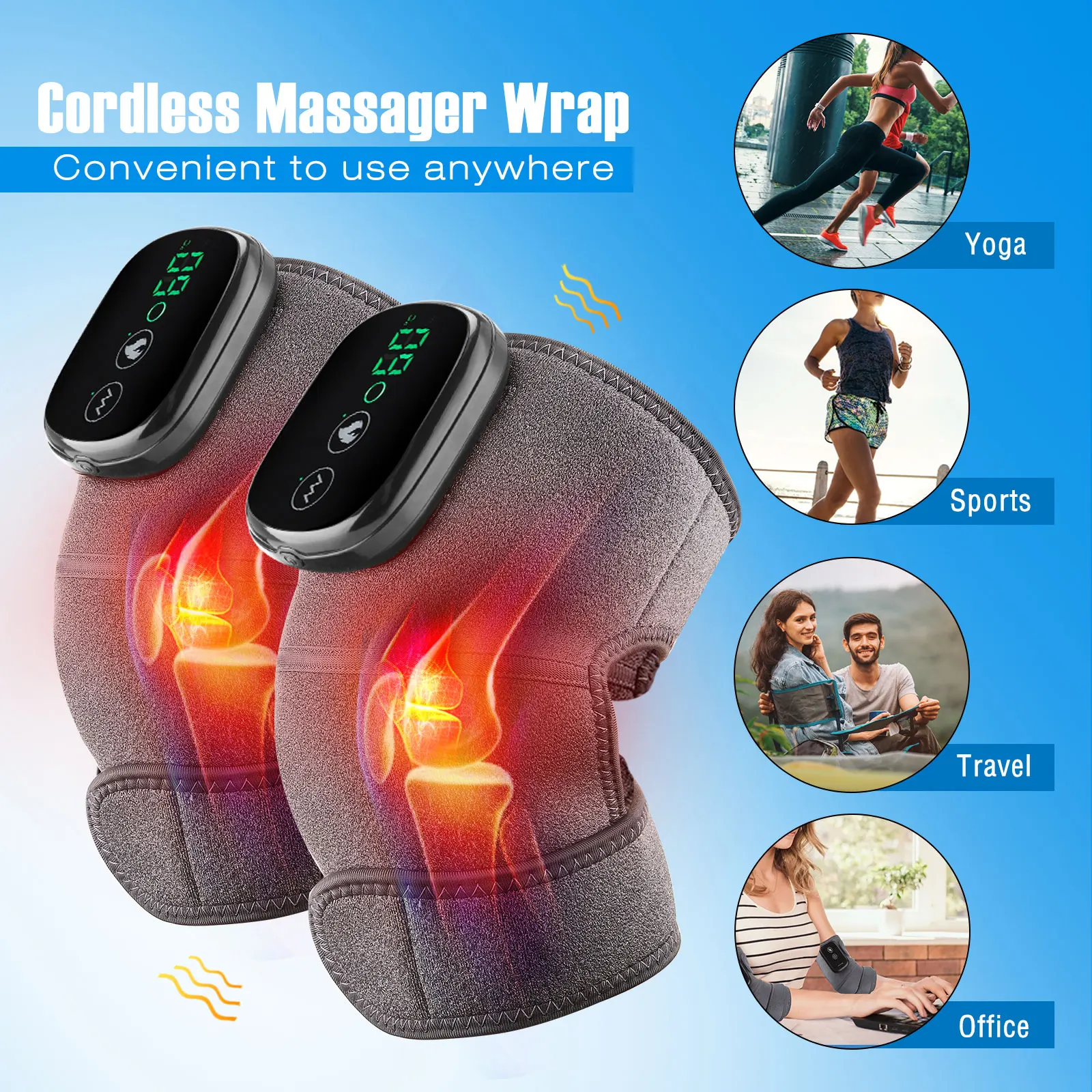 Electric Heated Knee Massager – Vibration & Heat Therapy Knee Pad - in use