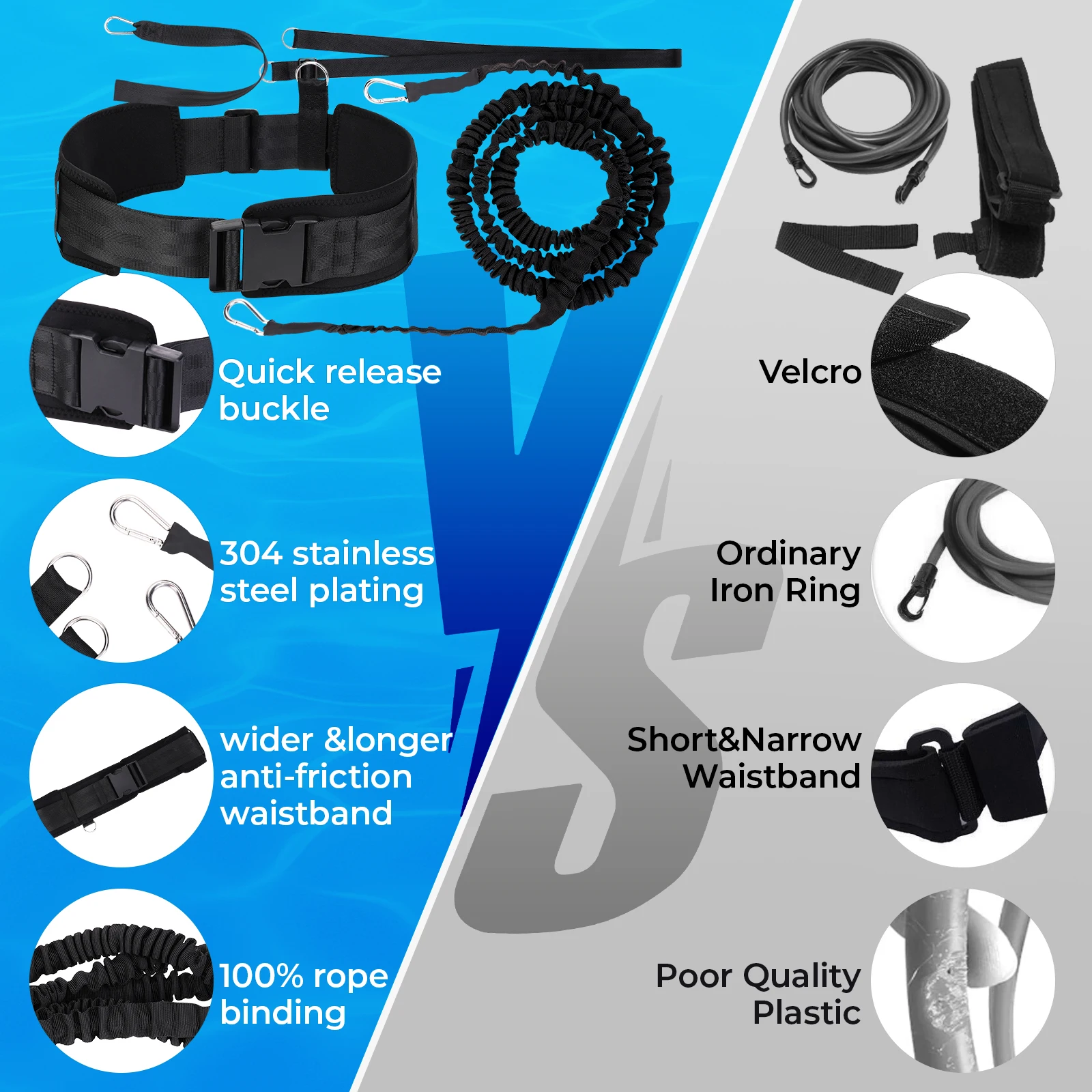 Swim Tether Resistance Belt – Stationary Swim Trainer for Small Pools - size and dimensions