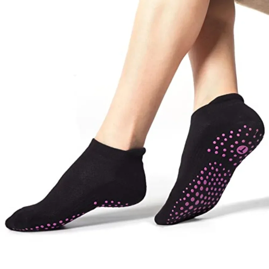 Grip Socks for Pilates & Yoga - Non-Slip Cushioned Ankle Socks, 4 Pairs - alternate view