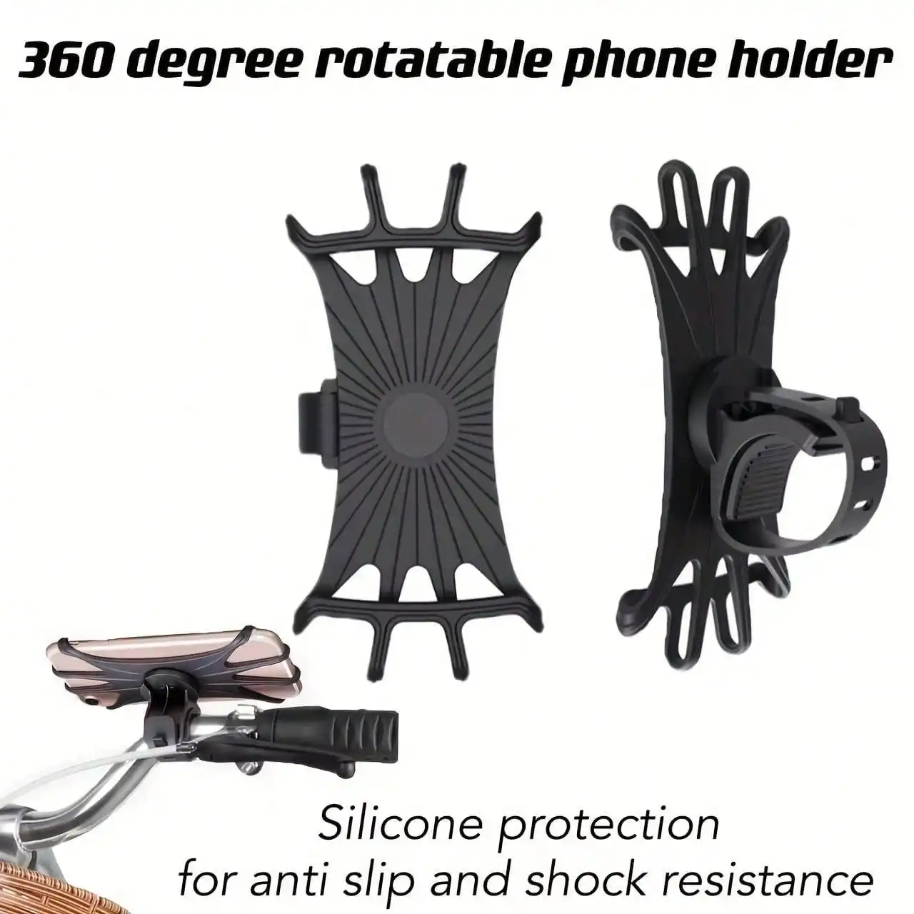 360° Silicone Bike Phone Mount – Universal Handlebar Holder for Bikes & Carts - size and dimensions