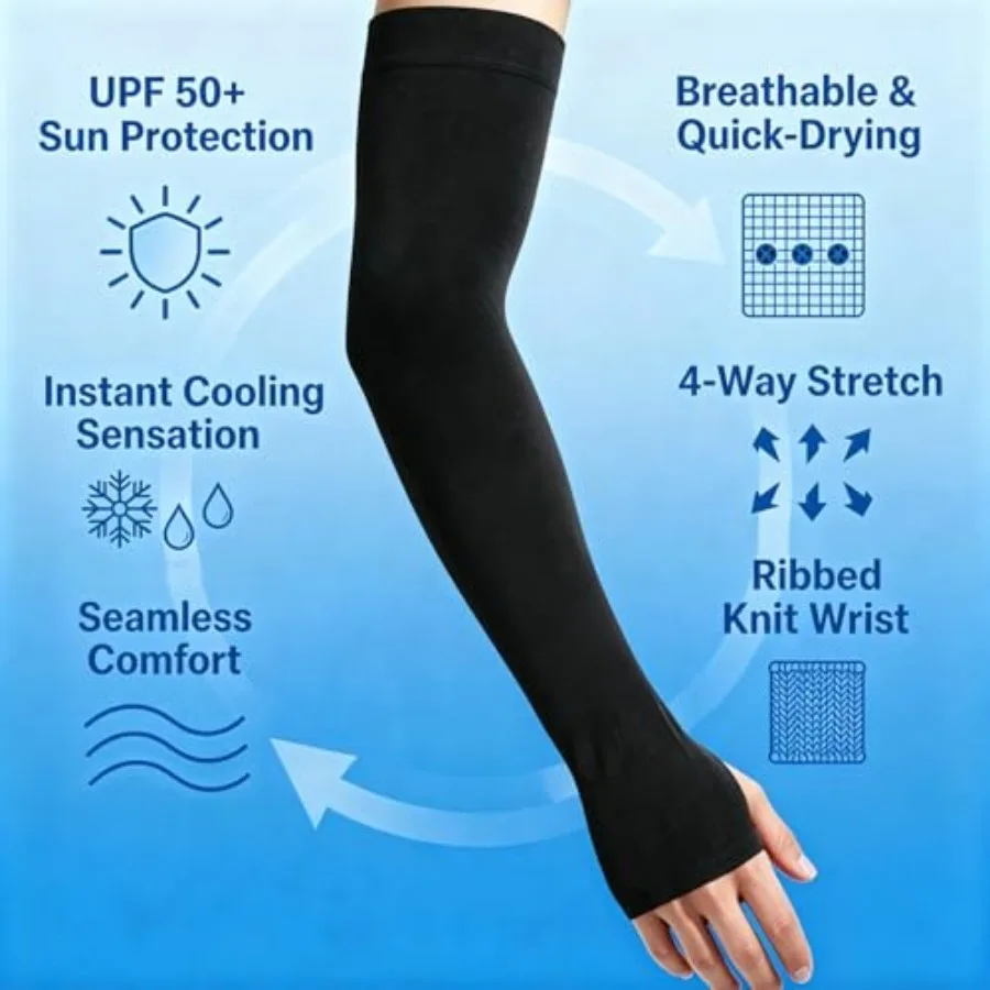 UV Protection Cooling Arm Sleeves with Thumb Holes – Compression Sun Cover - color options