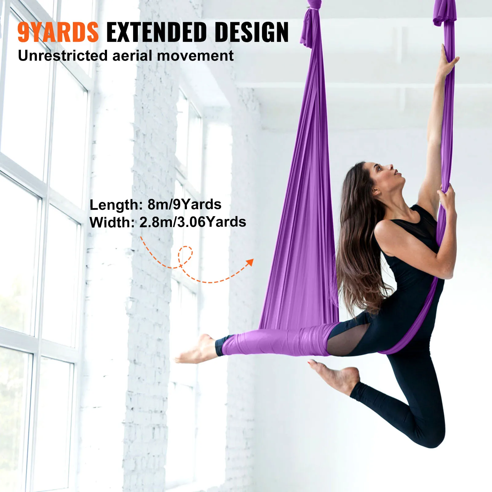 Aerial Yoga Hammock & Swing Starter Kit – Silk Fabric, Straps & Hardware - alternate view