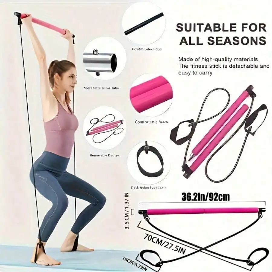 Pilates Bar Kit with Resistance Bands – Portable Home Pilates Set - in use