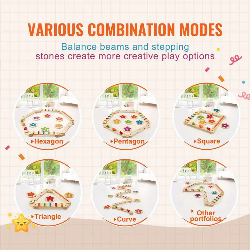 Wooden Balance Stepping Stones Set of 6 – Kids Coordination & Balance - color options