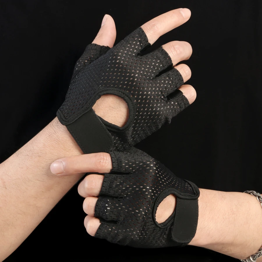 Summer Half Finger Gloves Ice Silk Breathable Gym Fitness Women Men - close-up detail