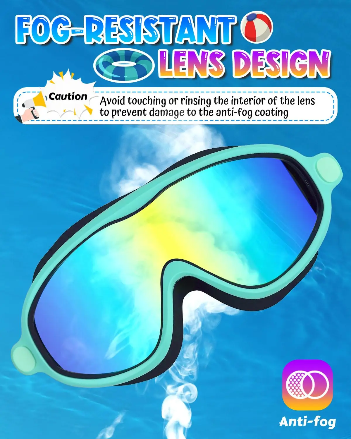 Kid Swim Goggles 2 Pack Anti-Fog Anti-UV Wide View Includes earplugs - alternate view