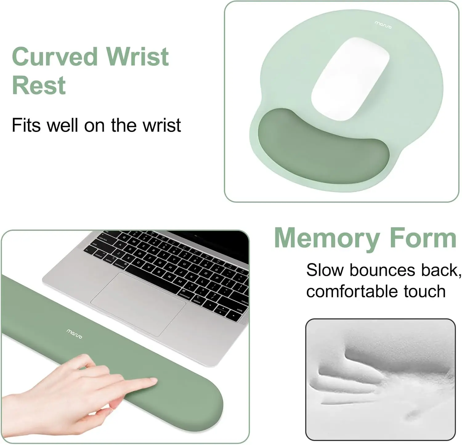 Ergonomic Mouse Pad & Keyboard Wrist Rest Set – Curved Non-Slip, Antique Green - alternate view