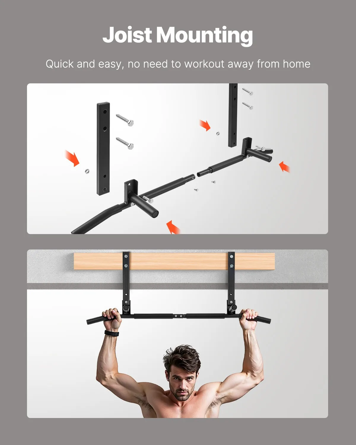 Joist Mount Pull-Up Bar – Ceiling Mounted Heavy Duty Chin-Up Bar - size and dimensions