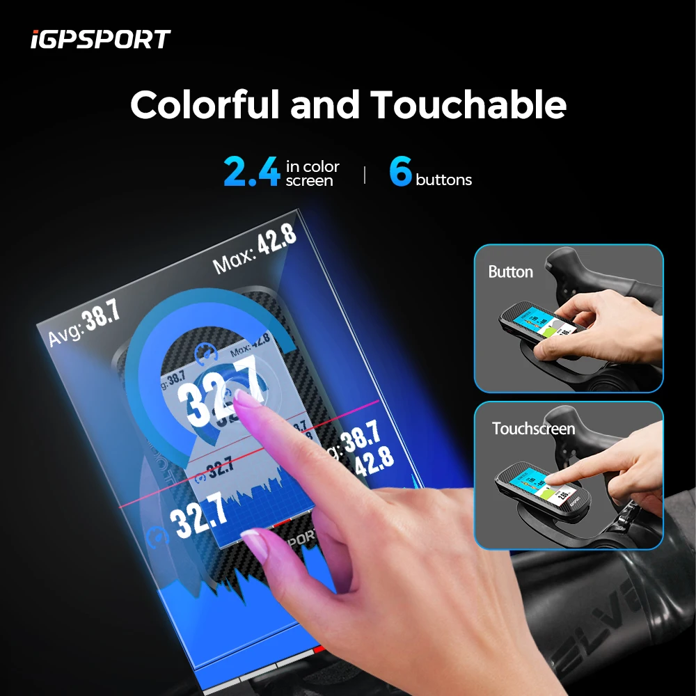 iGPSPORT BSC300T Touchscreen Bike Computer – Colour GPS Maps & E-Bike Support - in use