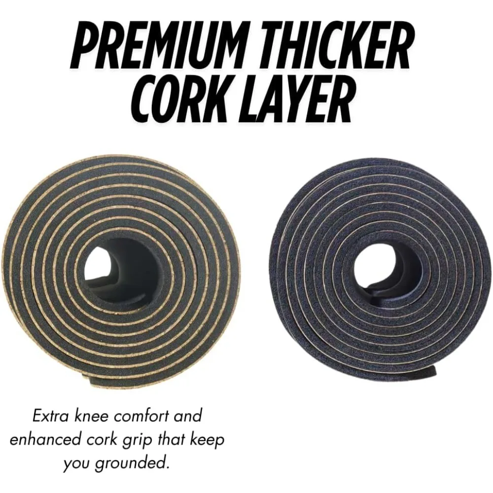 Cork Yoga Mat with Natural Rubber Base – Extra Large, Thick, High-Grip - color options