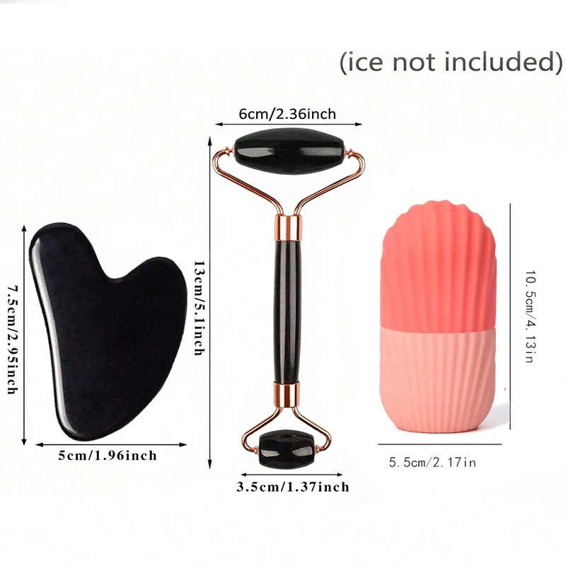 Ice Face Roller & Gua Sha Set - Cold Facial Massage & De-Puffing Tool - alternate view