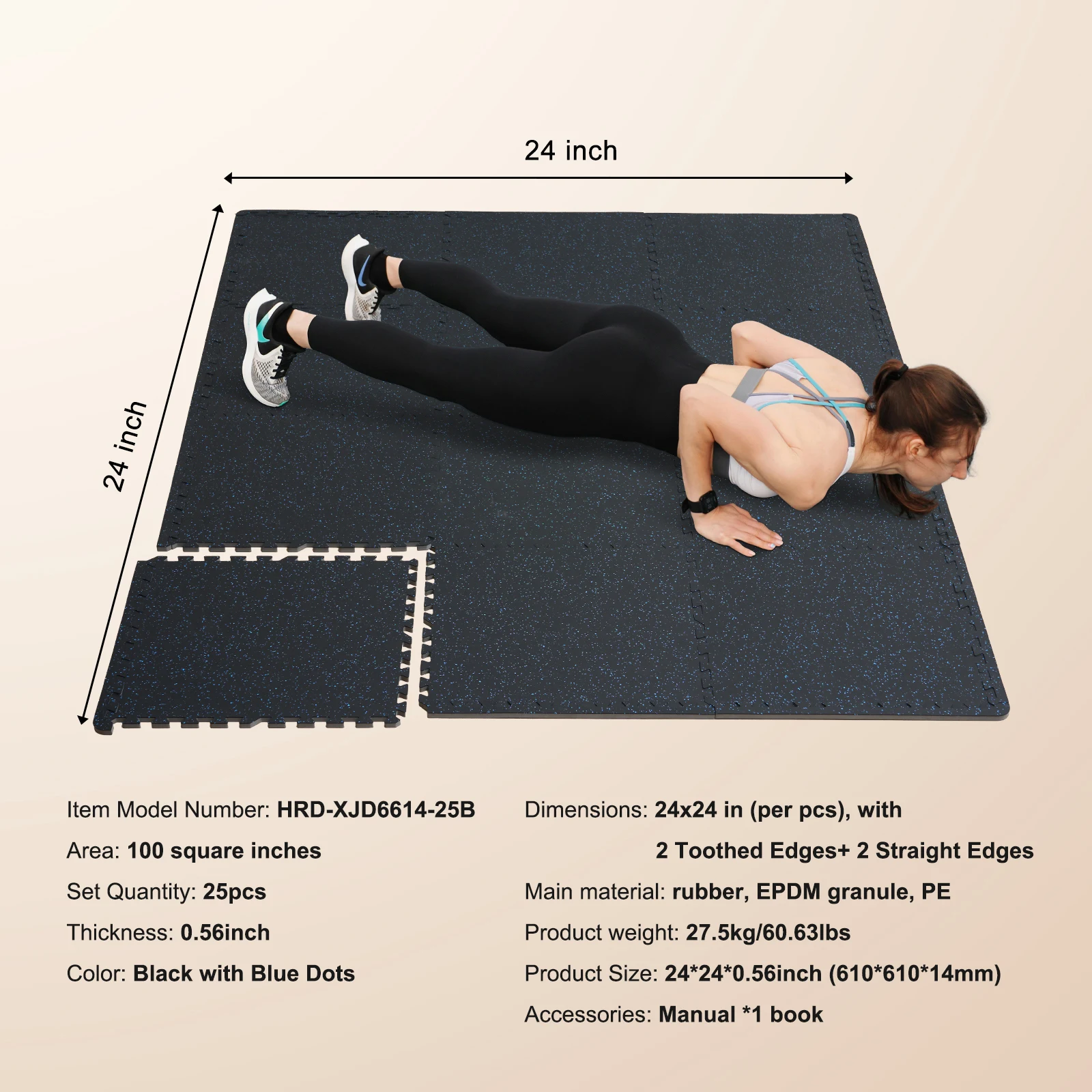 Rubber Top Interlocking Gym Floor Tiles – 25 Puzzle Mats, 0.56in EVA Foam Base - view 11