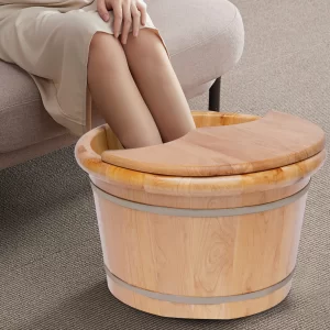 Cedar Wood Foot Bath Tub – Insulated Foot Soak Bucket with Lid & Massage Roller