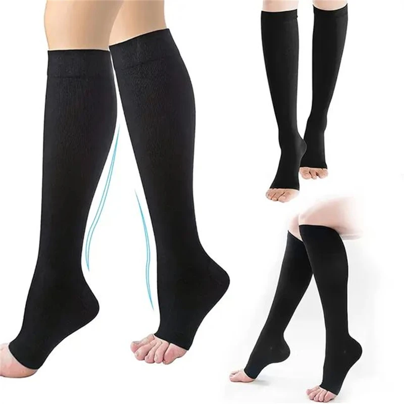 Toeless Compression Socks – Knee-High Support Stockings, S–XXL - packaging