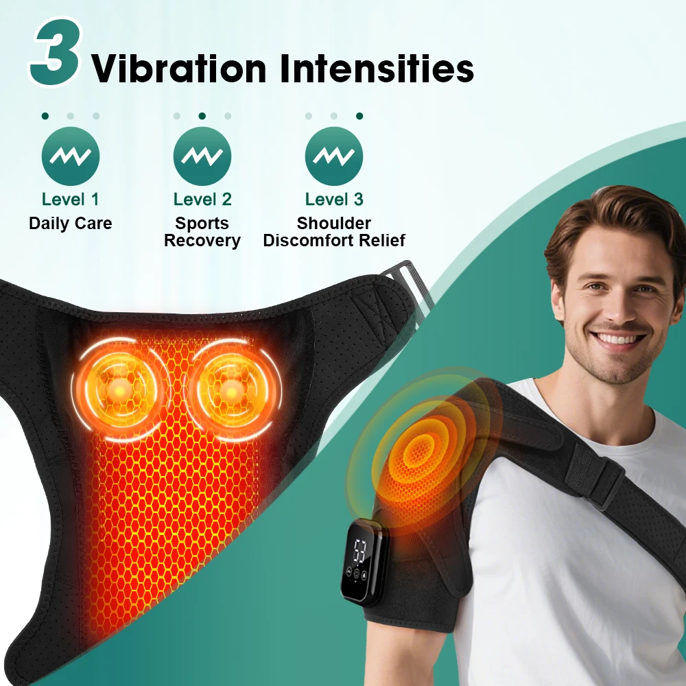 Electric Heating Shoulder Brace Vibration Hot Compress Massage Support Belt Strap - in use