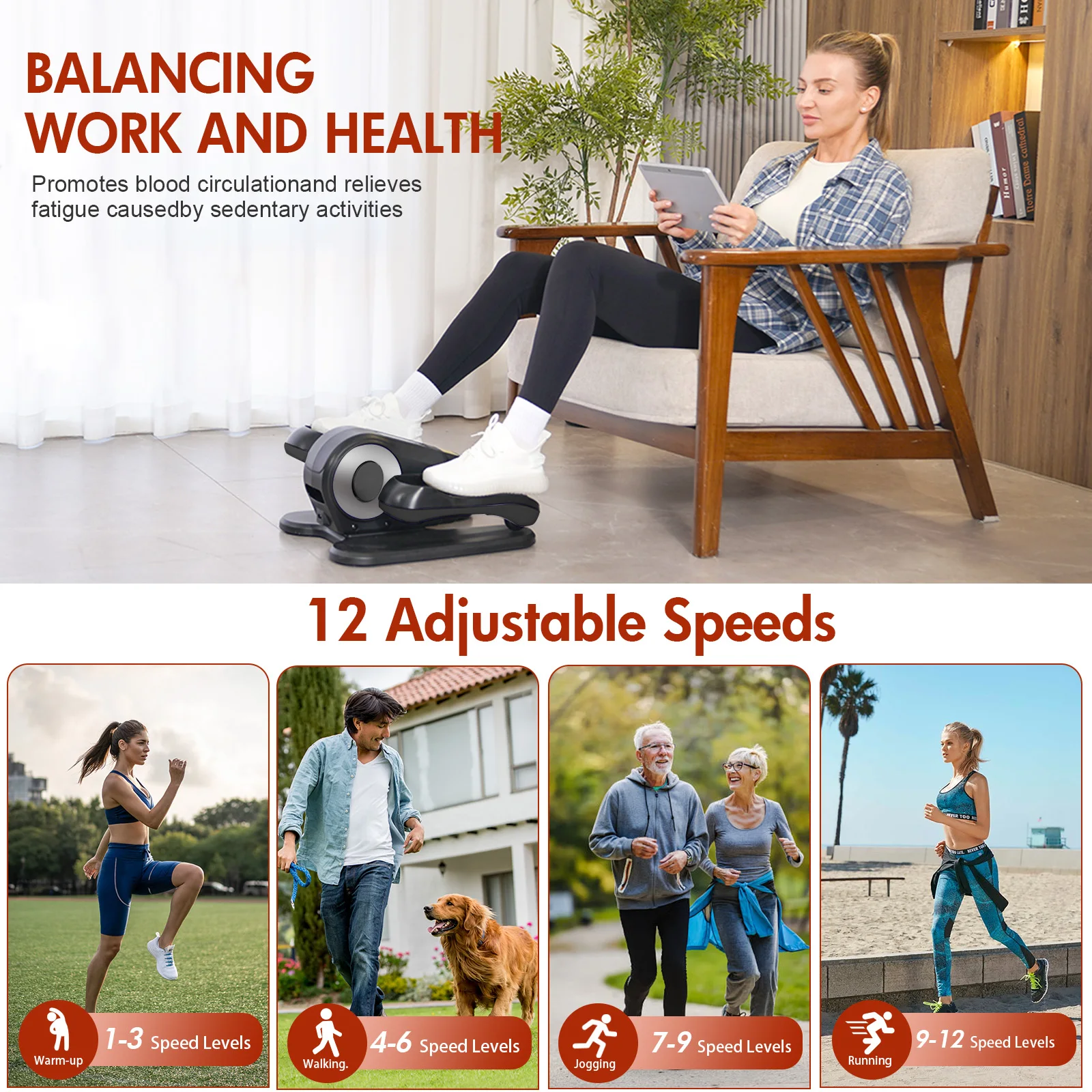 Under Desk Elliptical – Quiet Motorised Seated Pedal Exerciser with LCD - size and dimensions