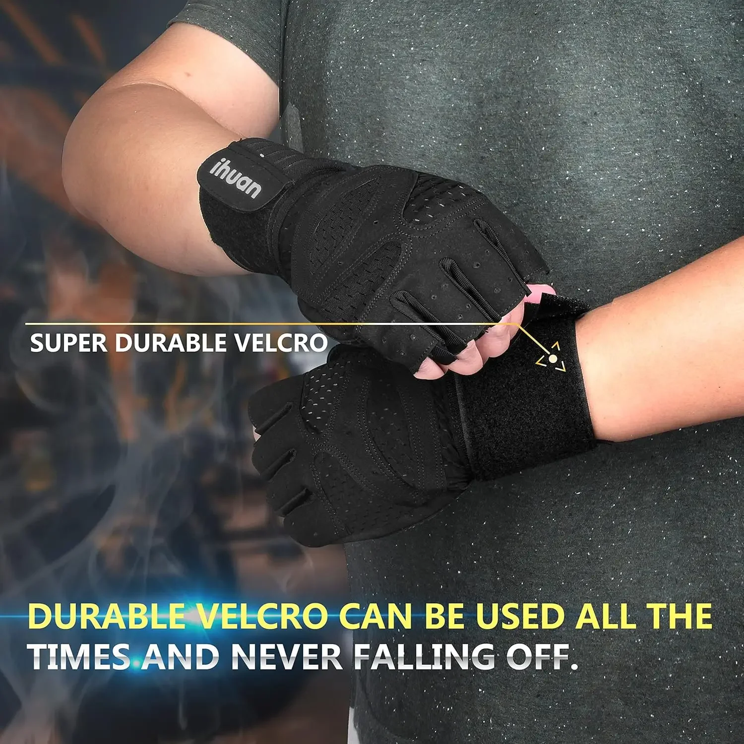 Weight Lifting Gloves with Wrist Support – Ventilated Full Palm Gym Gloves - alternate view