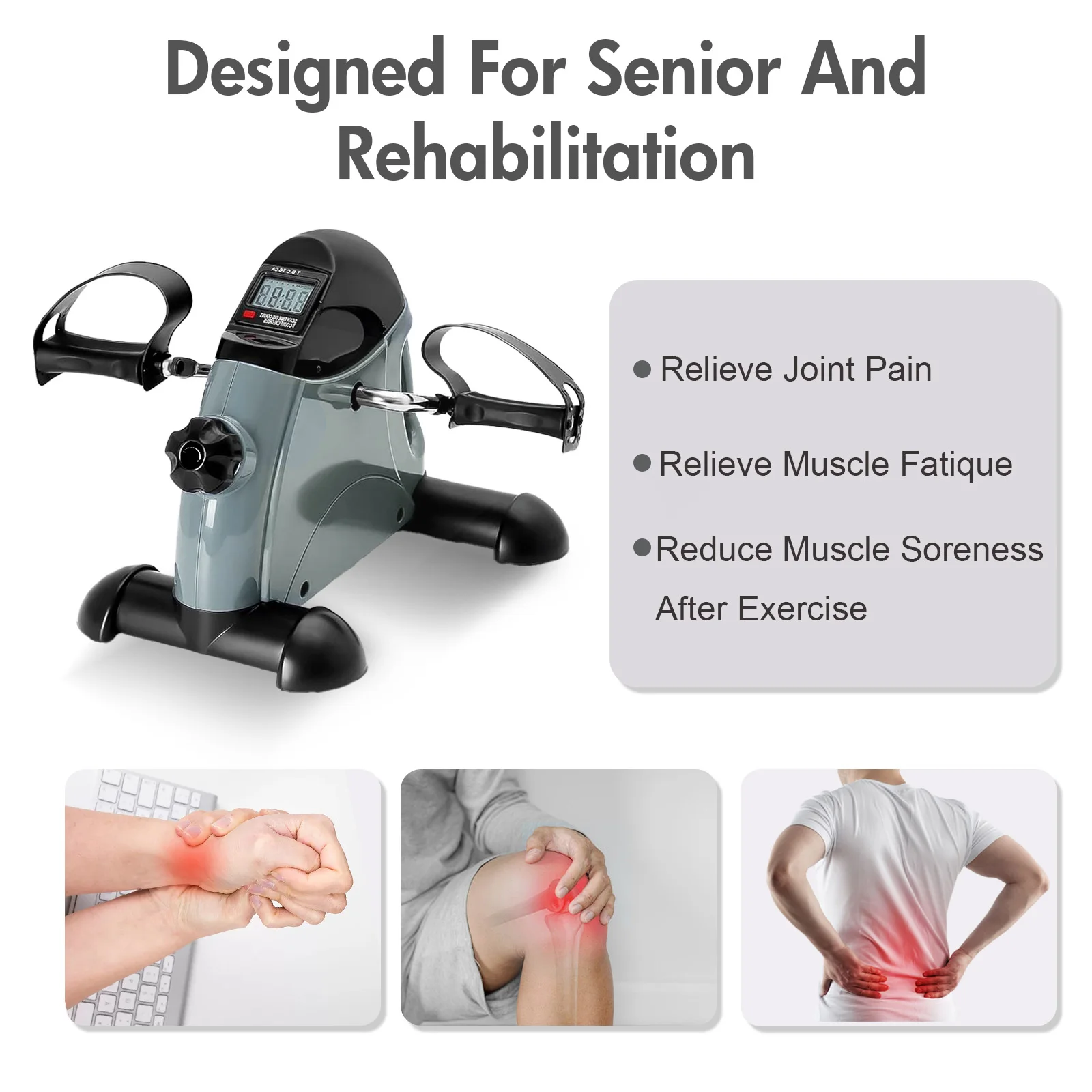 Under-Desk Pedal Exerciser – Motorised Mini Bike with LCD for Legs & Arms - in use