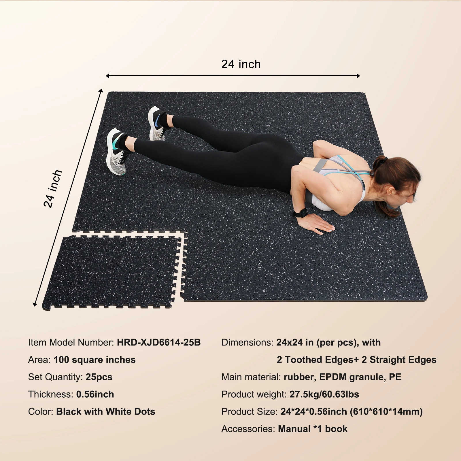 Rubber Top Interlocking Gym Floor Tiles – 25 Puzzle Mats, 0.56in EVA Foam Base - color options