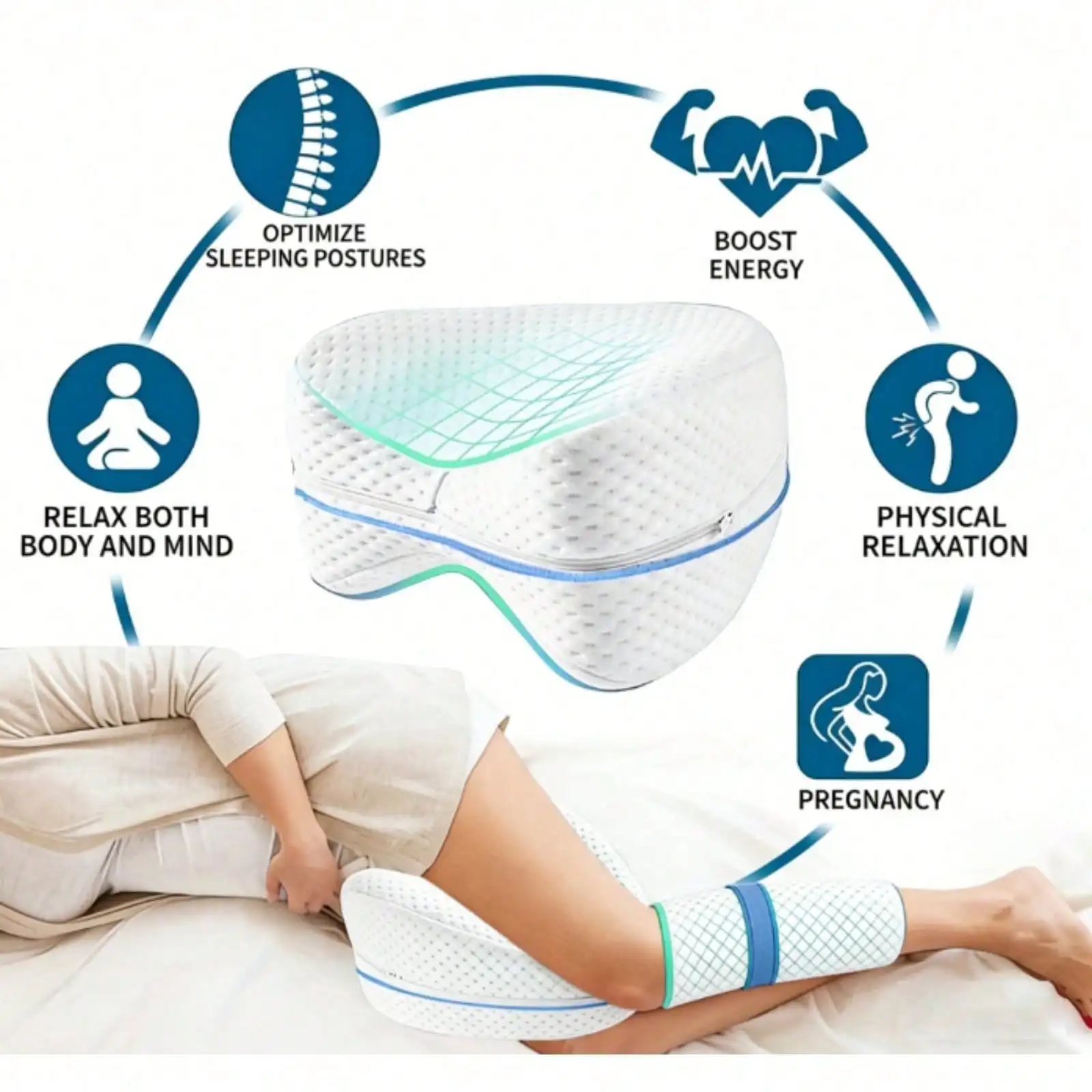Memory Foam Knee Pillow for Side Sleepers – 14" Leg Support Cushion - color options