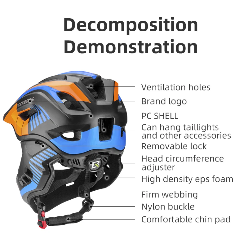 ROCKBROS Kids Bike Helmet – Detachable Full-Face Chin Guard & Impact Shell - close-up detail