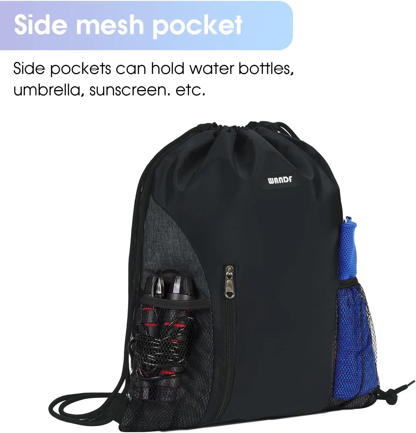 Drawstring Backpack Sports Gym Sackpack with Mesh Pockets Water Resistant String - alternate view