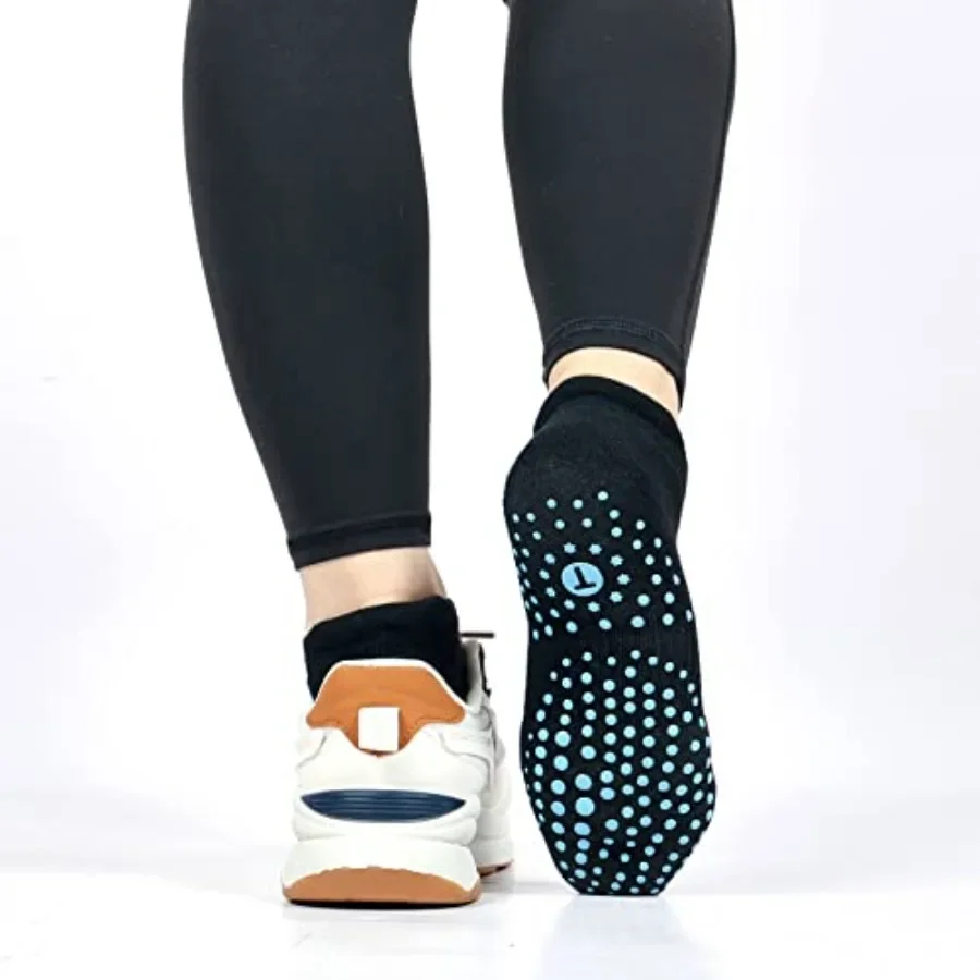 Grip Socks for Pilates & Yoga - Non-Slip Cushioned Ankle Socks, 4 Pairs - color options