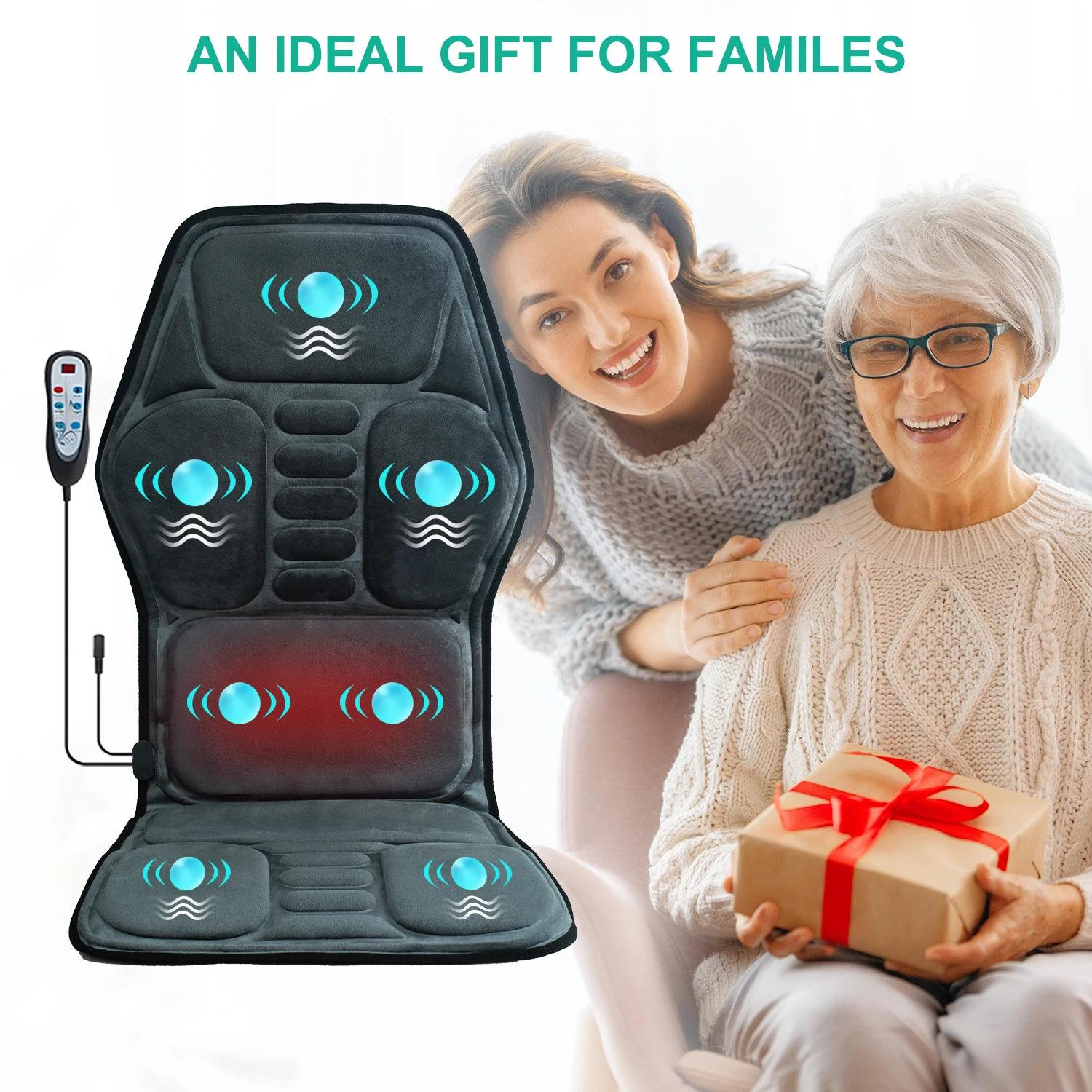 Vibration Back Massage Seat Cushion with Heat – Chair Pad for Office & Car - color options