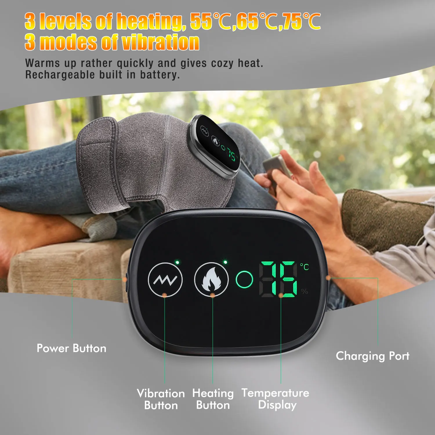 Electric Heated Knee Massager – Vibration & Heat Therapy Knee Pad - size and dimensions