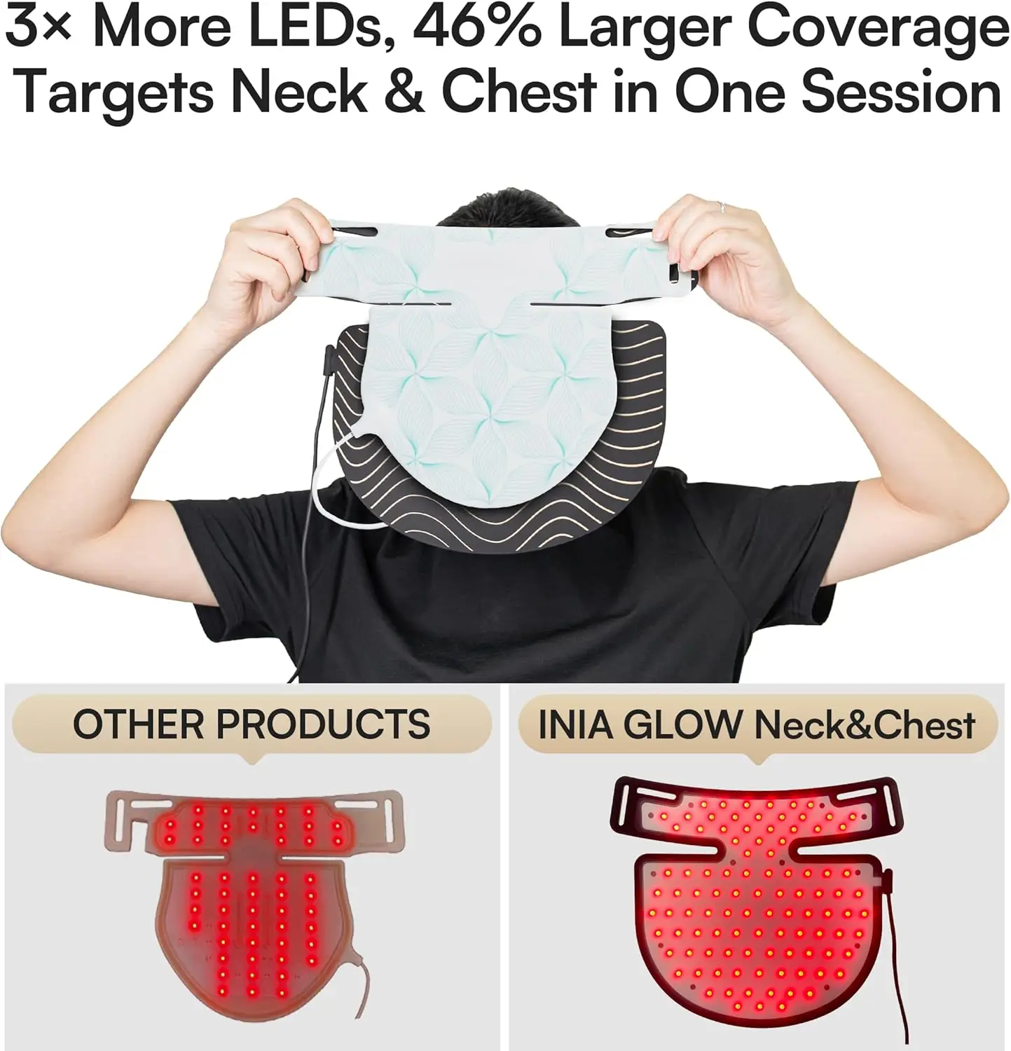 Red Light Therapy Neck & Décolleté Mask – 850nm Near-Infrared, 3 Light Modes - in use