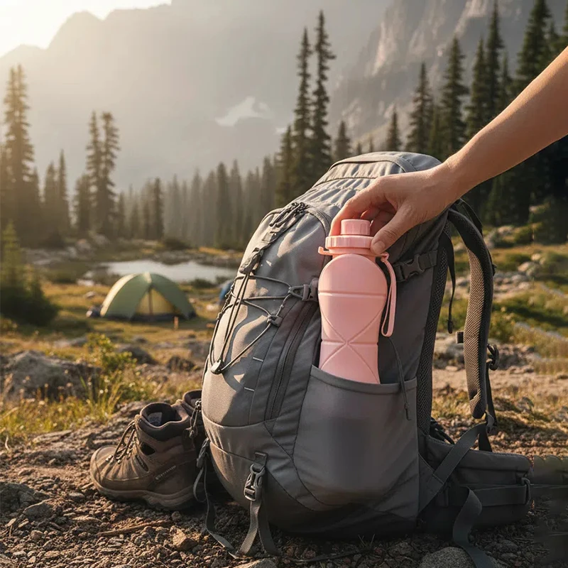 Collapsible Silicone Water Bottle – Foldable Flask for Hiking & Travel - size and dimensions