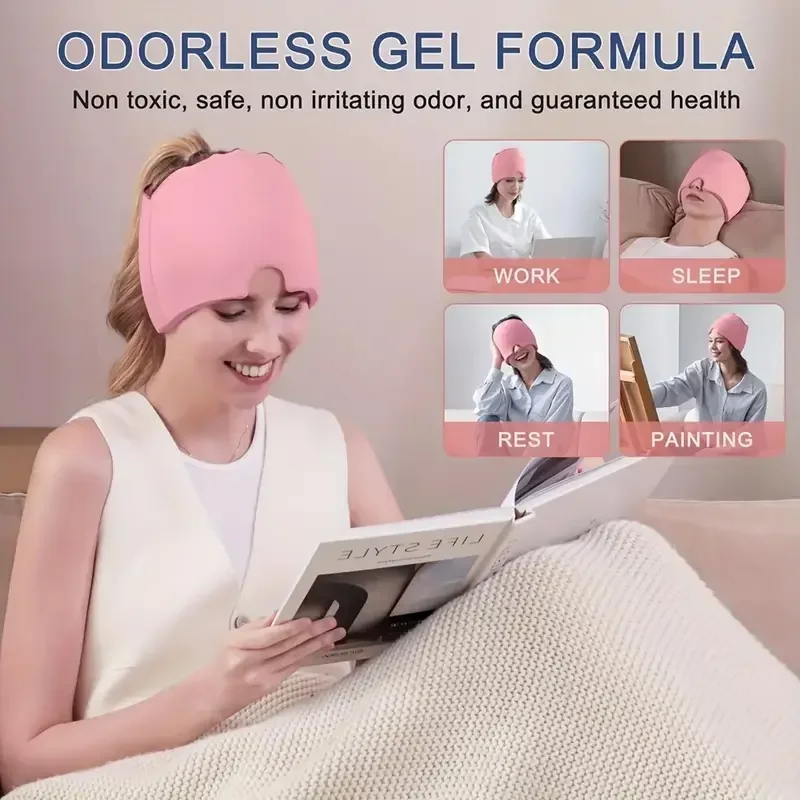 Cooling Migraine Relief Cap – Gel Cold Therapy Head Wrap & Eye Mask - color options