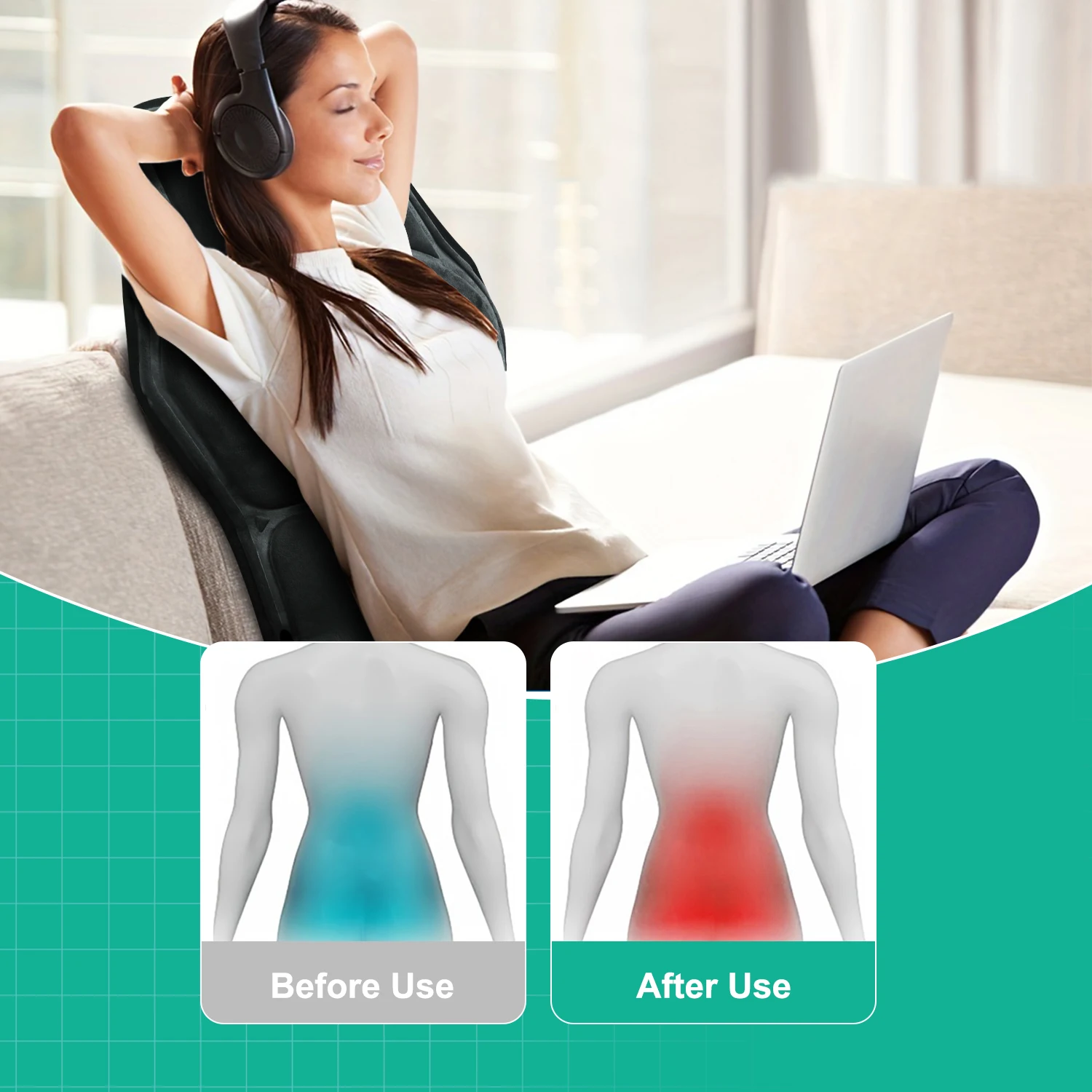 Vibration Back Massage Seat Cushion with Heat – Chair Pad for Office & Car - in use