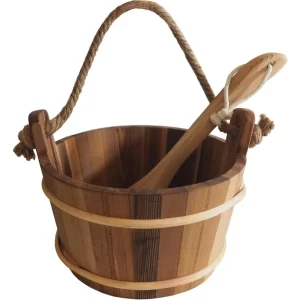 Red Cedar Sauna Bucket & Ladle Set – 4 Litre Traditional Steam Bath Pail
