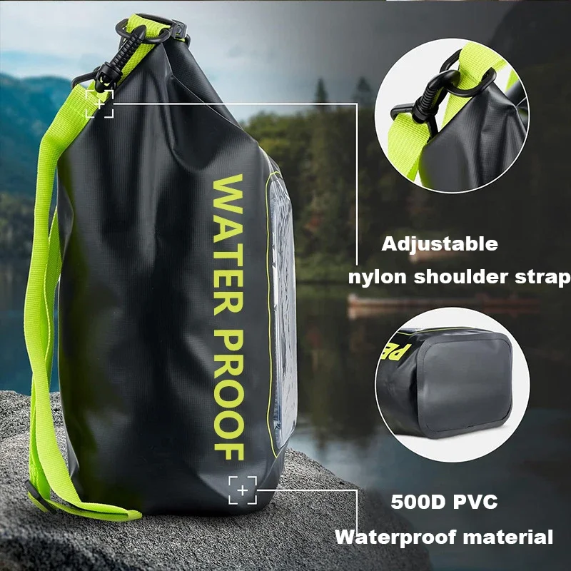 Waterproof Marine Dry Bag 2L / 5L – Roll-Top PVC Bag for Kayaking, Surf & Beach - in use