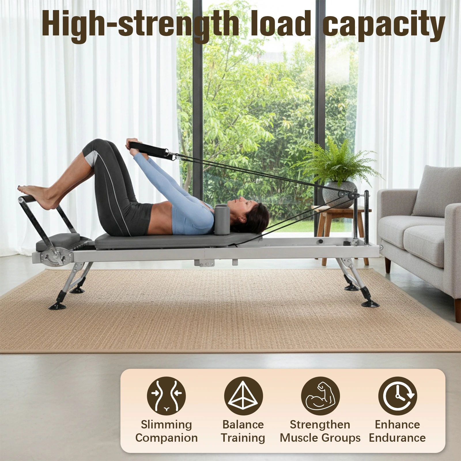 Foldable Pilates Reformer 78in - Spring Resistance Carriage for Home - in use