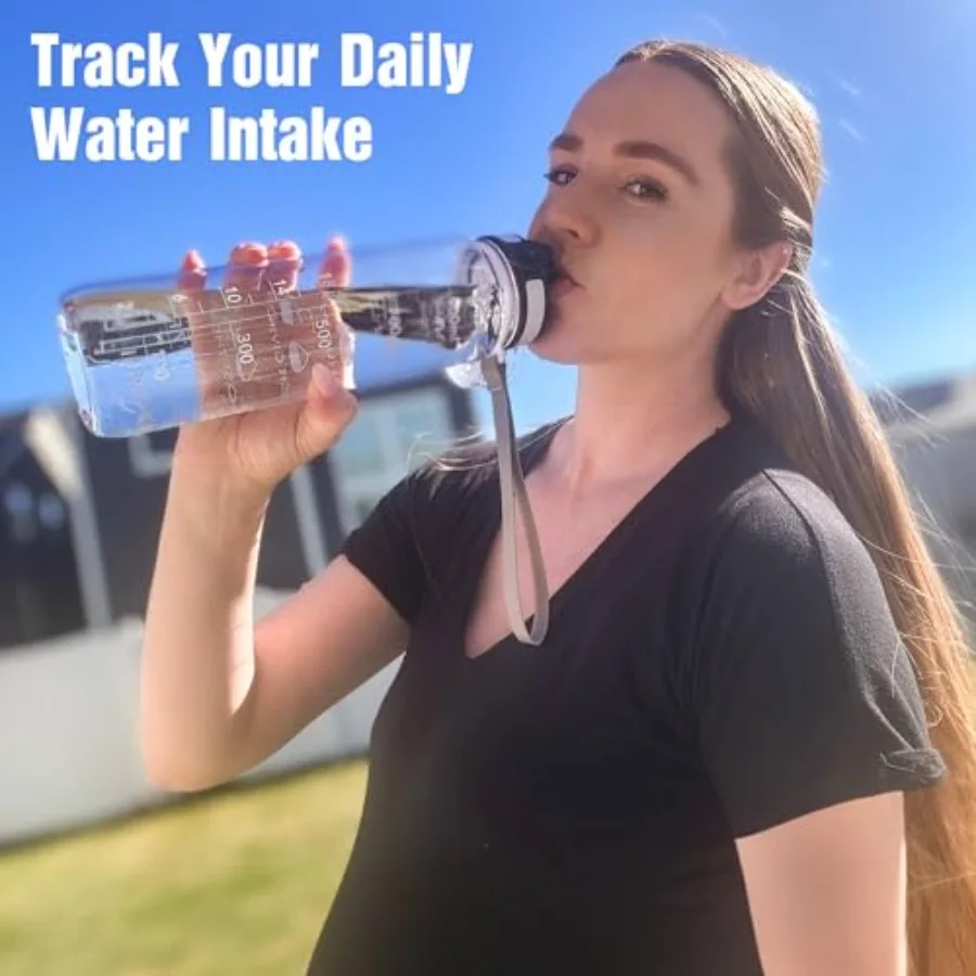 32oz Motivational Water Bottle with Time Markers – Tritan, BPA-Free - close-up detail