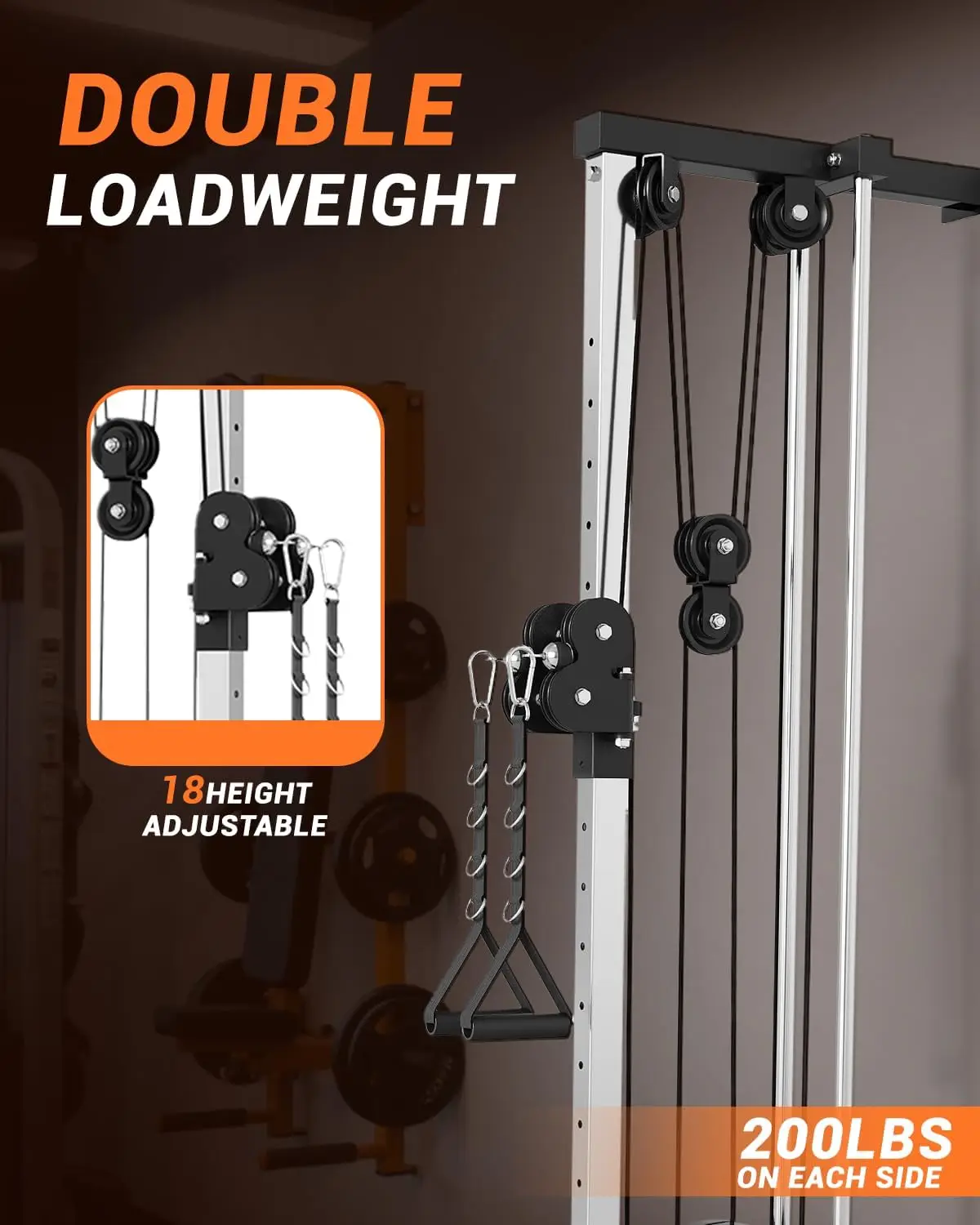 Wall Mount Cable Station – Dual Pulley Crossover with Lat Bar & Foot Board - size and dimensions