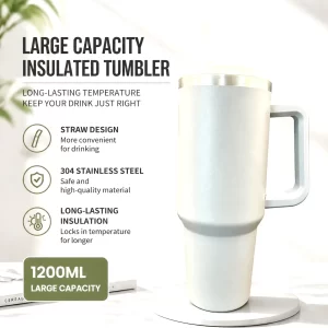 40oz Insulated Tumbler with Handle & Straw – 1200ml Double-Wall Travel Mug