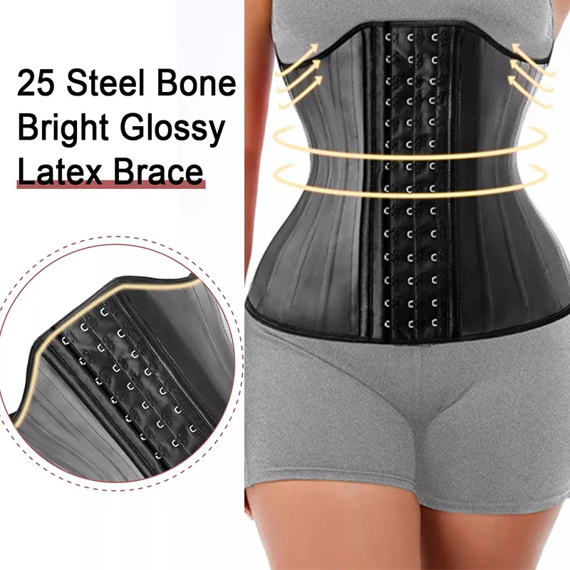 25 Steel Bone Latex Waist Trainer Corset – Firm Control Shapewear for Women - in use