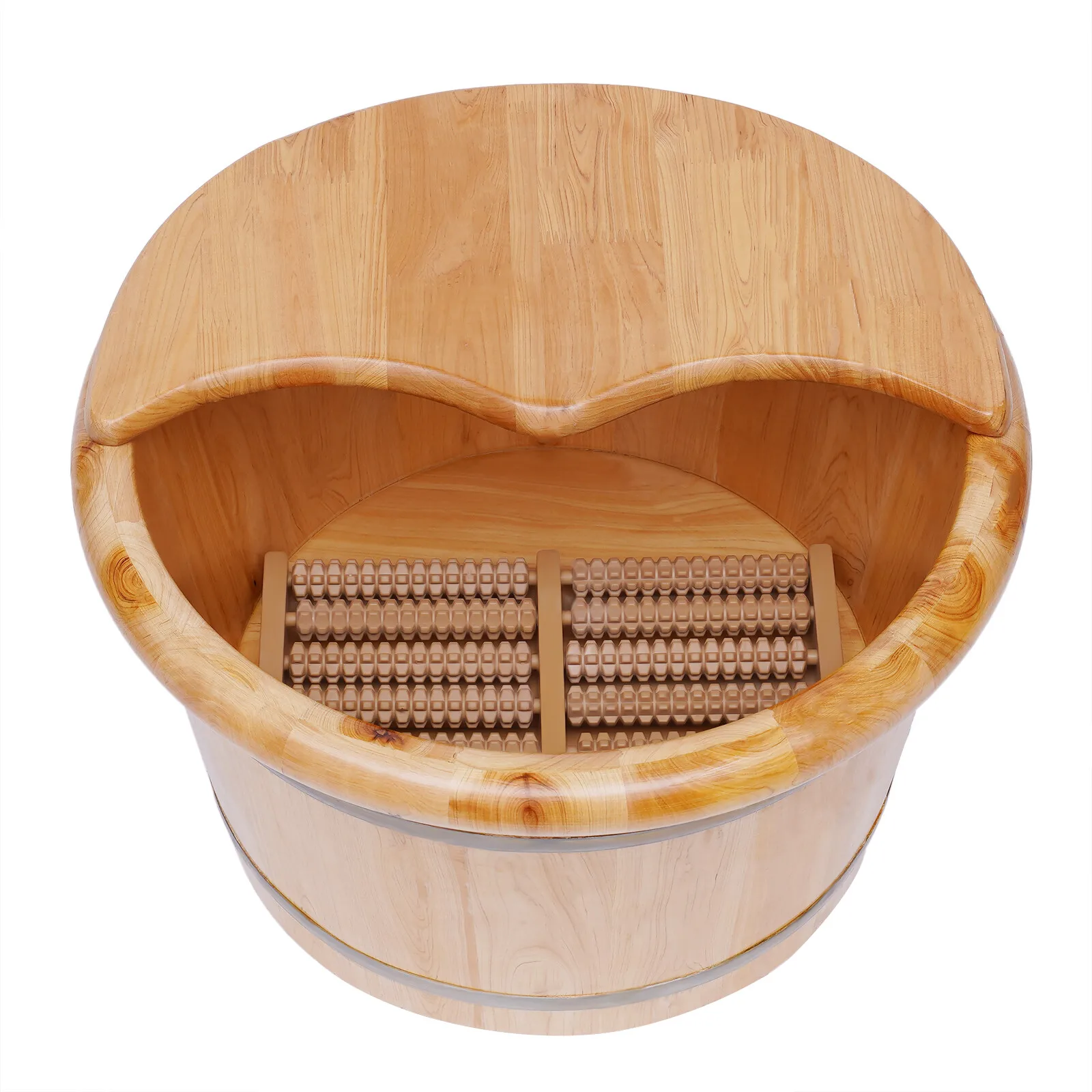 Cedar Wood Foot Bath Tub – Insulated Foot Soak Bucket with Lid & Massage Roller - alternate view