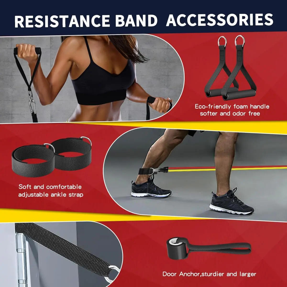 Resistance Bands Set with Handles, Door Anchor & Ankle Straps – 5 Levels - in use
