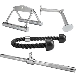 Cable Machine Attachment Set – Tricep Rope, V-Bar, Lat Bar & Handles