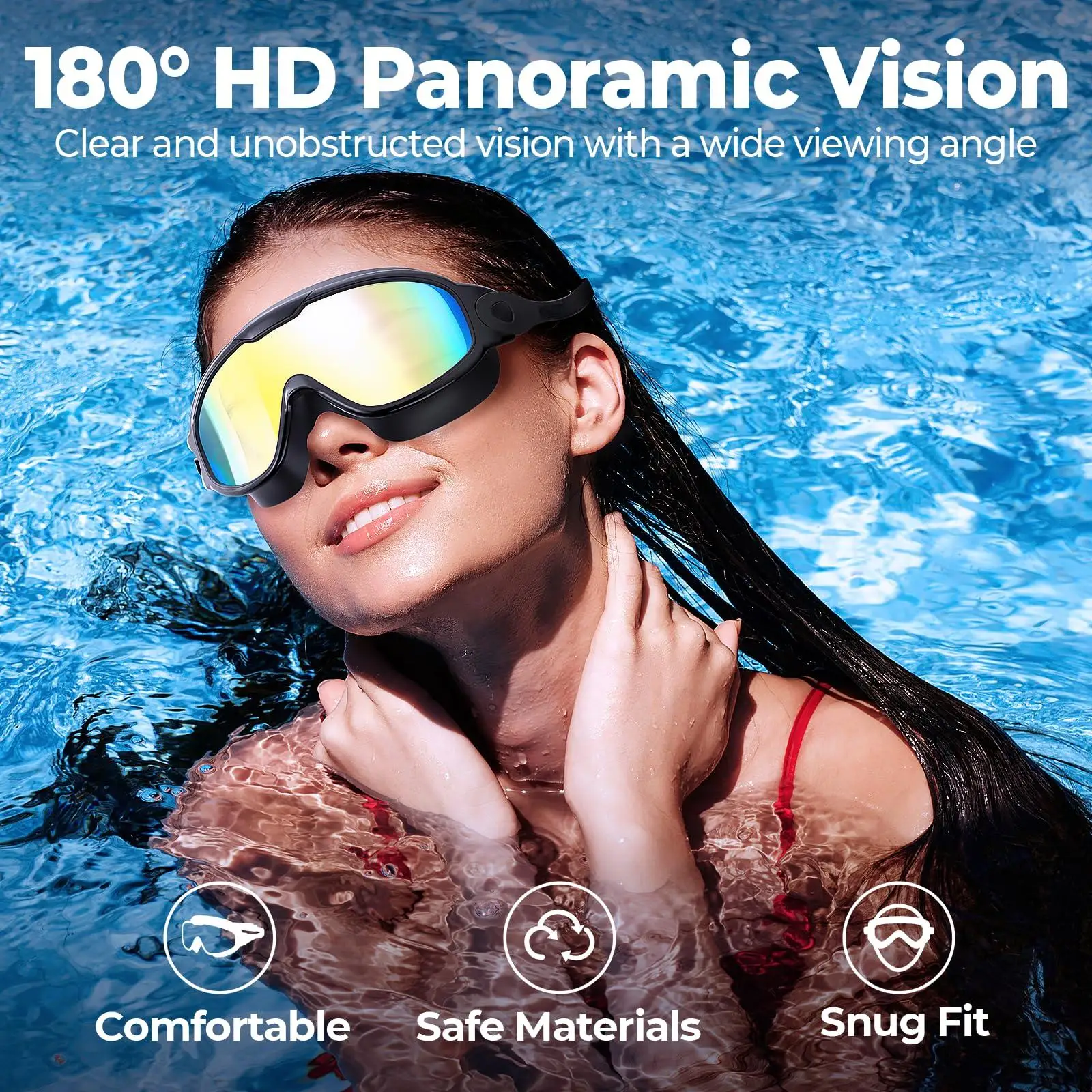 Swim Goggles 2 Pack Wide View Anti Fog&UV Swimming for Audlt - in use