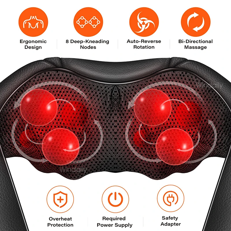 4D Shiatsu Neck & Shoulder Massager with Heat – Kneading Massage Pillow - close-up detail