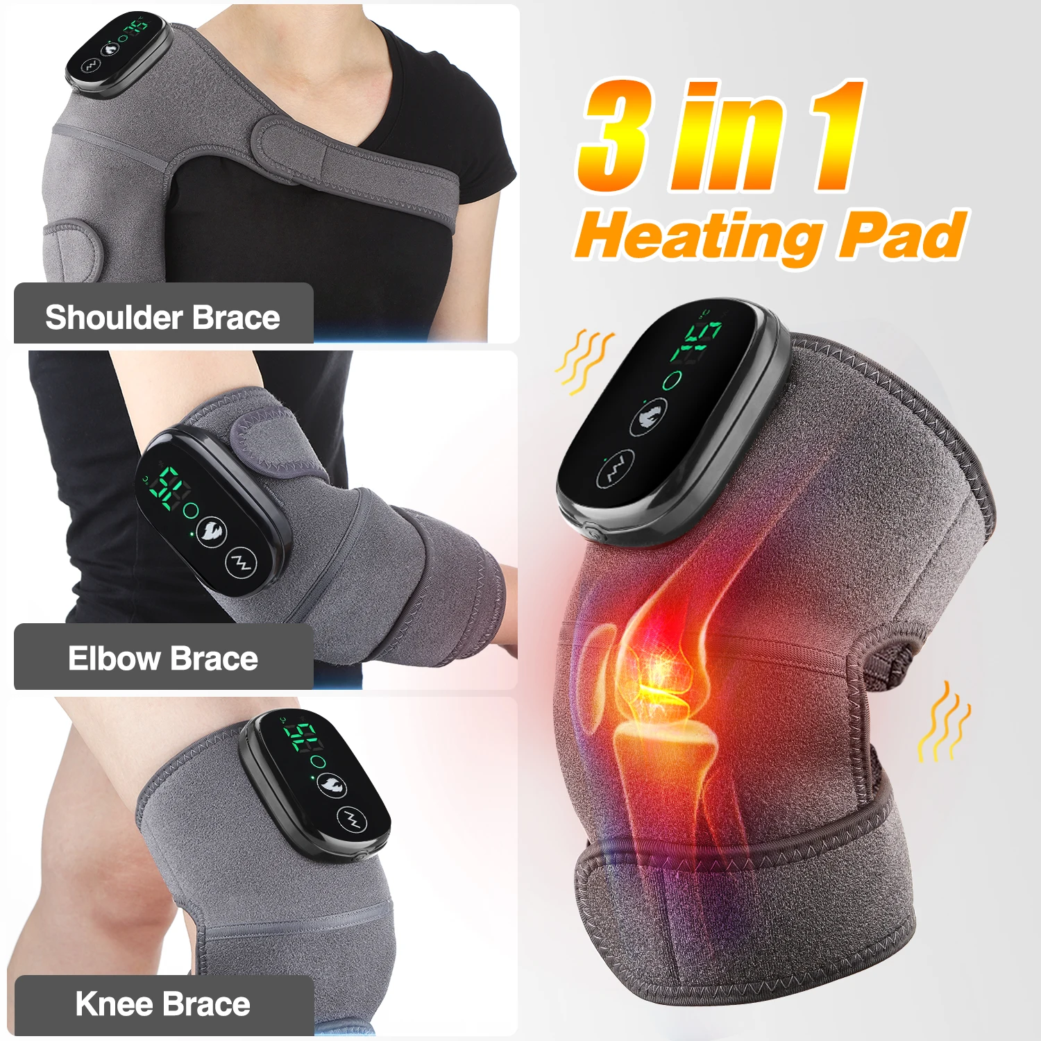 Electric Heated Knee Massager – Vibration & Heat Therapy Knee Pad - close-up detail