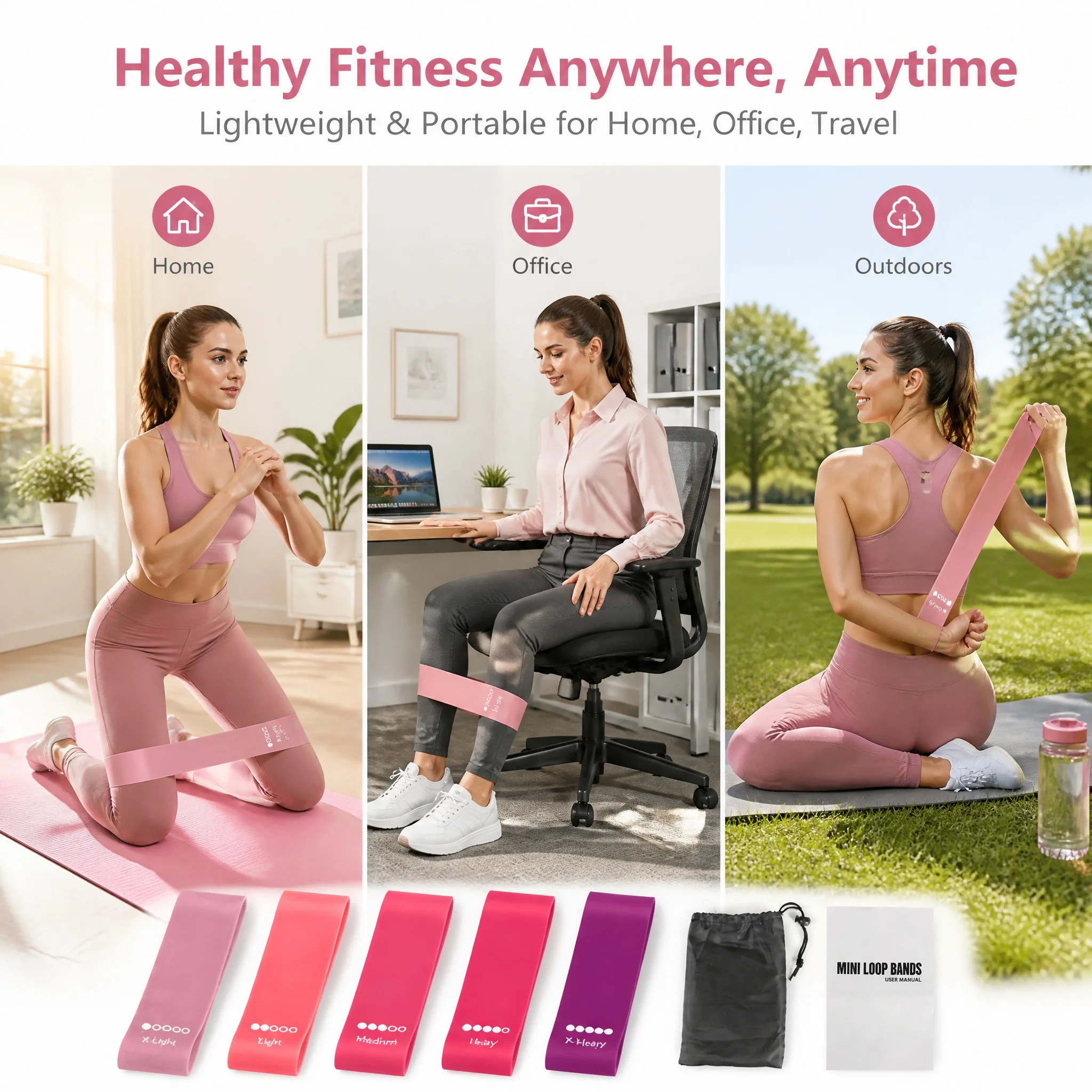 TPE Resistance Bands Set – 5 Resistance Levels, Non-Slip Glute & Leg Bands - in use